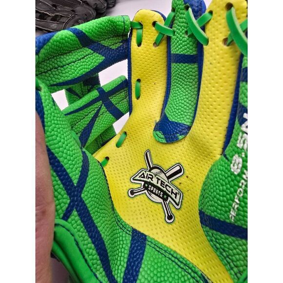 Franklin Air Tech Sports Youth Baseball Glove Blue/Green/Yellow 9" Performance D - Picture 2 of 4